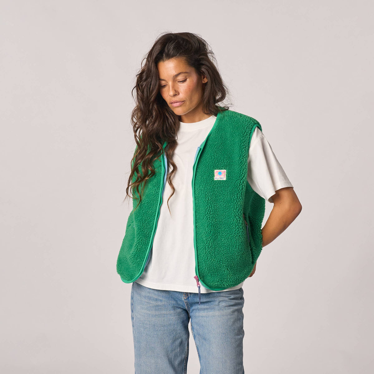 Chaleco sherpa de mujer con cremallera  - Verde