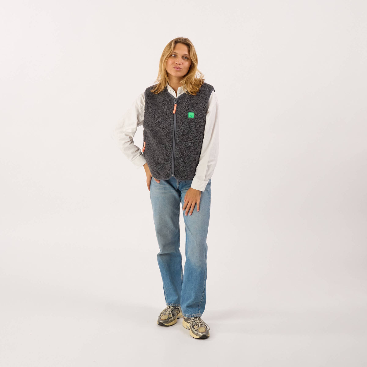 Chaleco sherpa de mujer con cremallera - Gris antracita: L