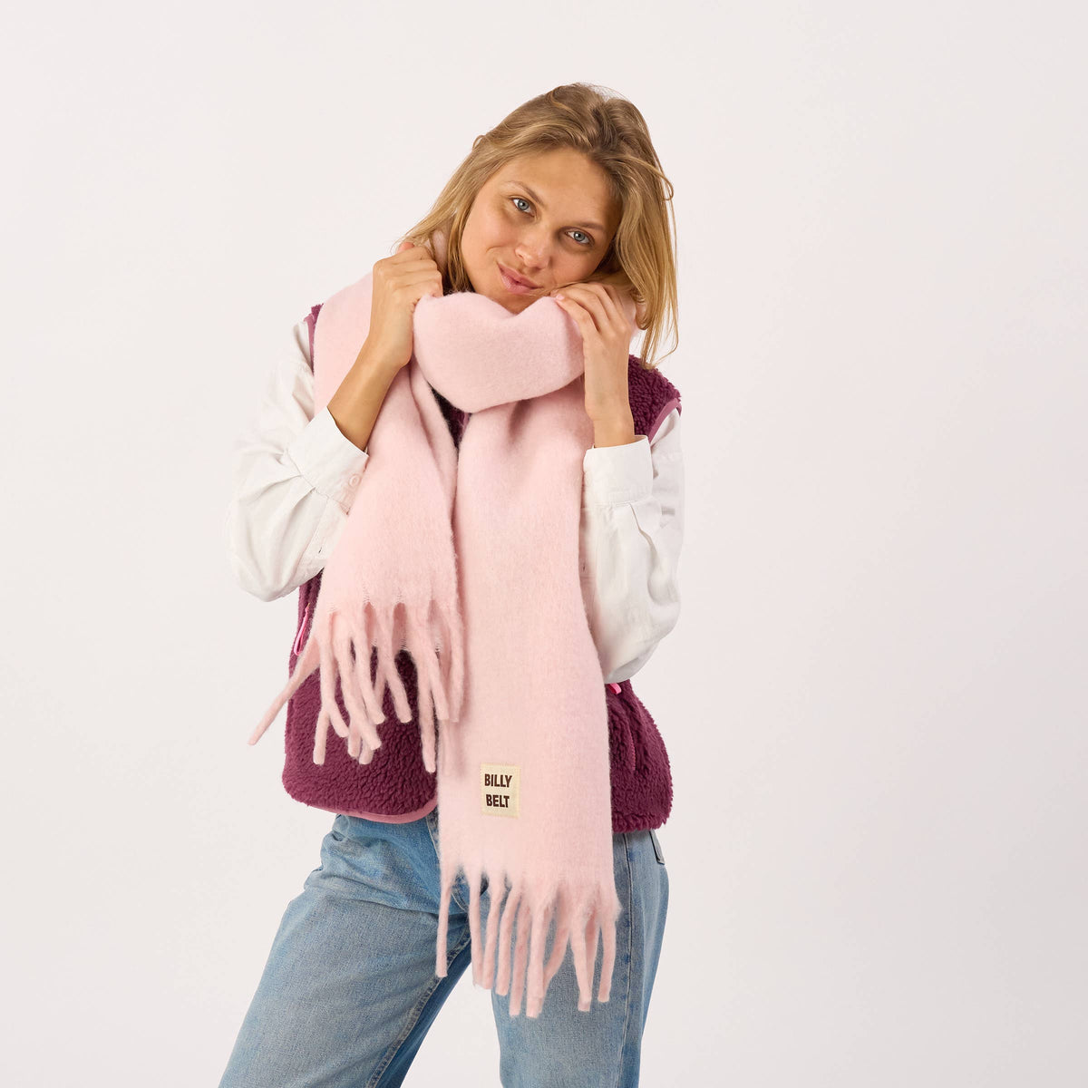 Bufanda ancha de lana mezclada - Rosa Claro