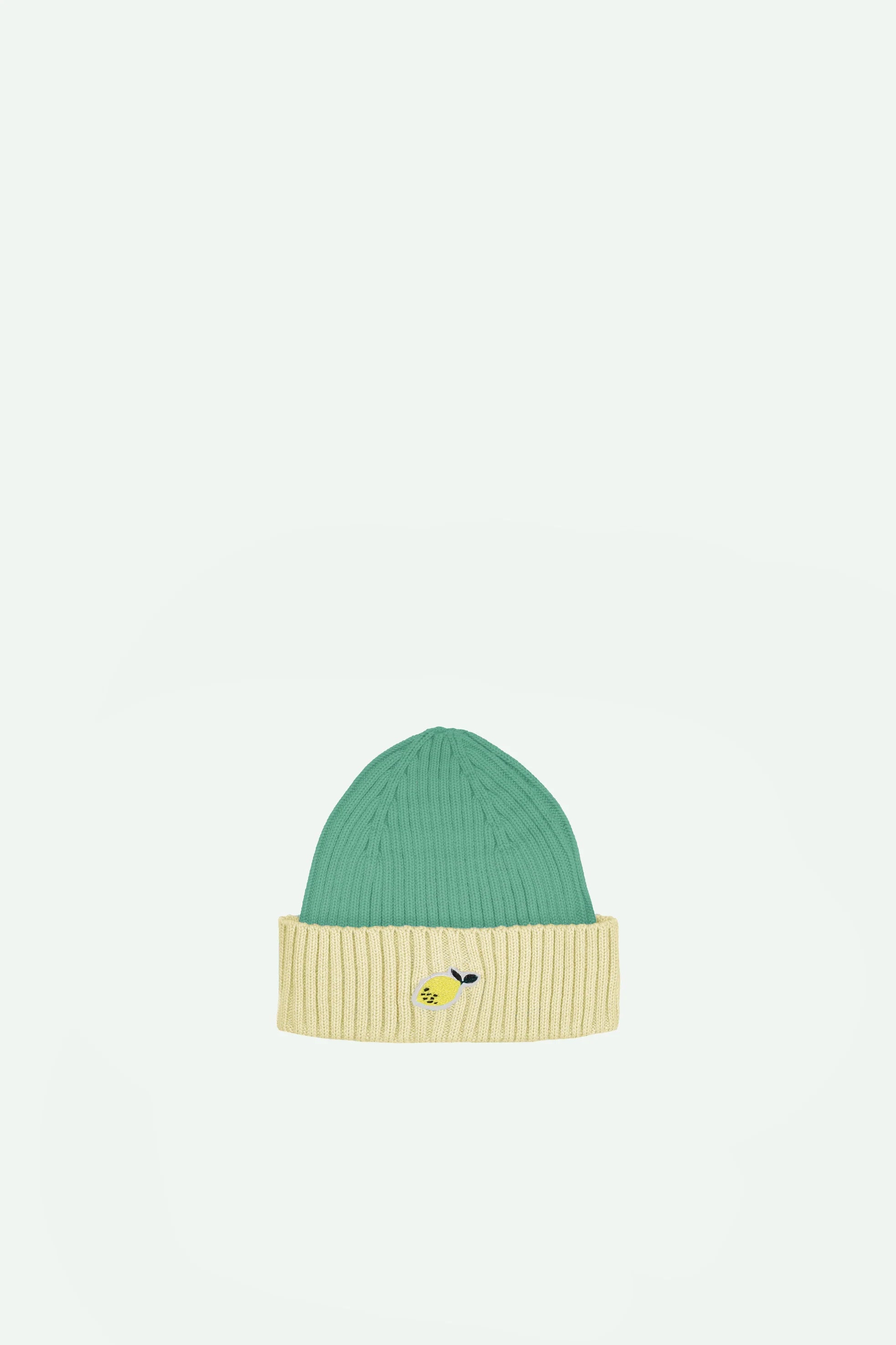 beanie sticky lemon | limón | aquatic green + sandy yellow