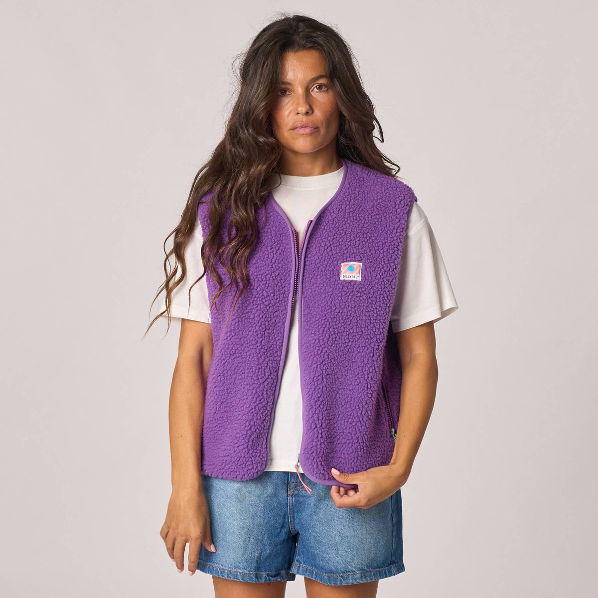 Chaleco sherpa de mujer con cremallera  - Violeta