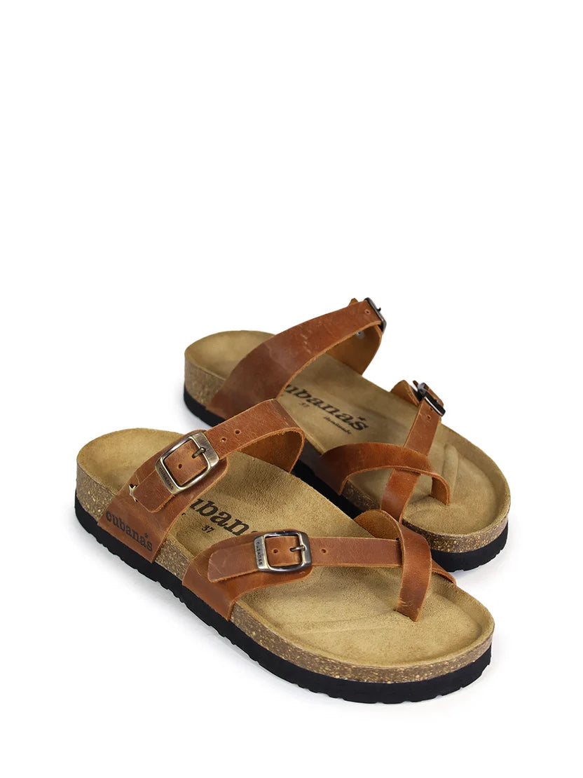 Sandalia Cubanas Nazare de Piel Marrón Para Mujer