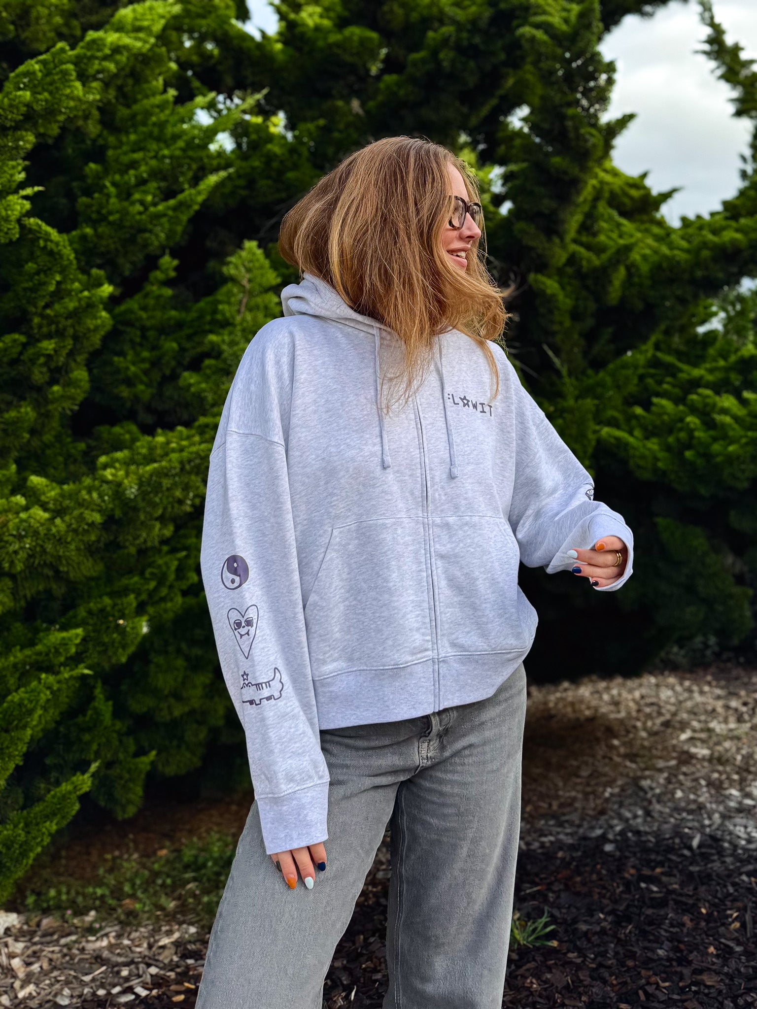 Sudadera De Cremallera  Flowit Tattos Gris Para Mujer