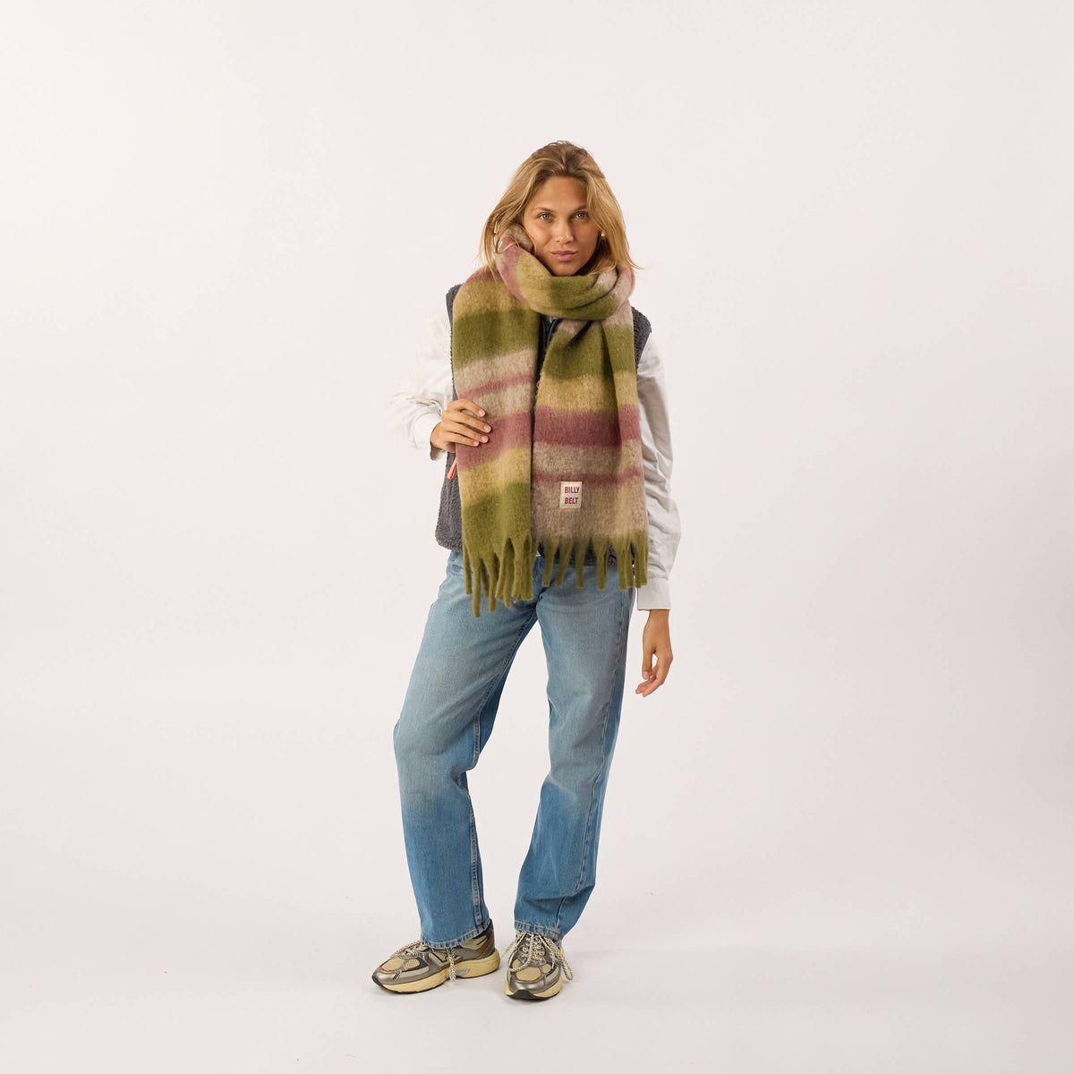 Bufanda ancha de mezcla de lana - Caqui y violeta: Talla única