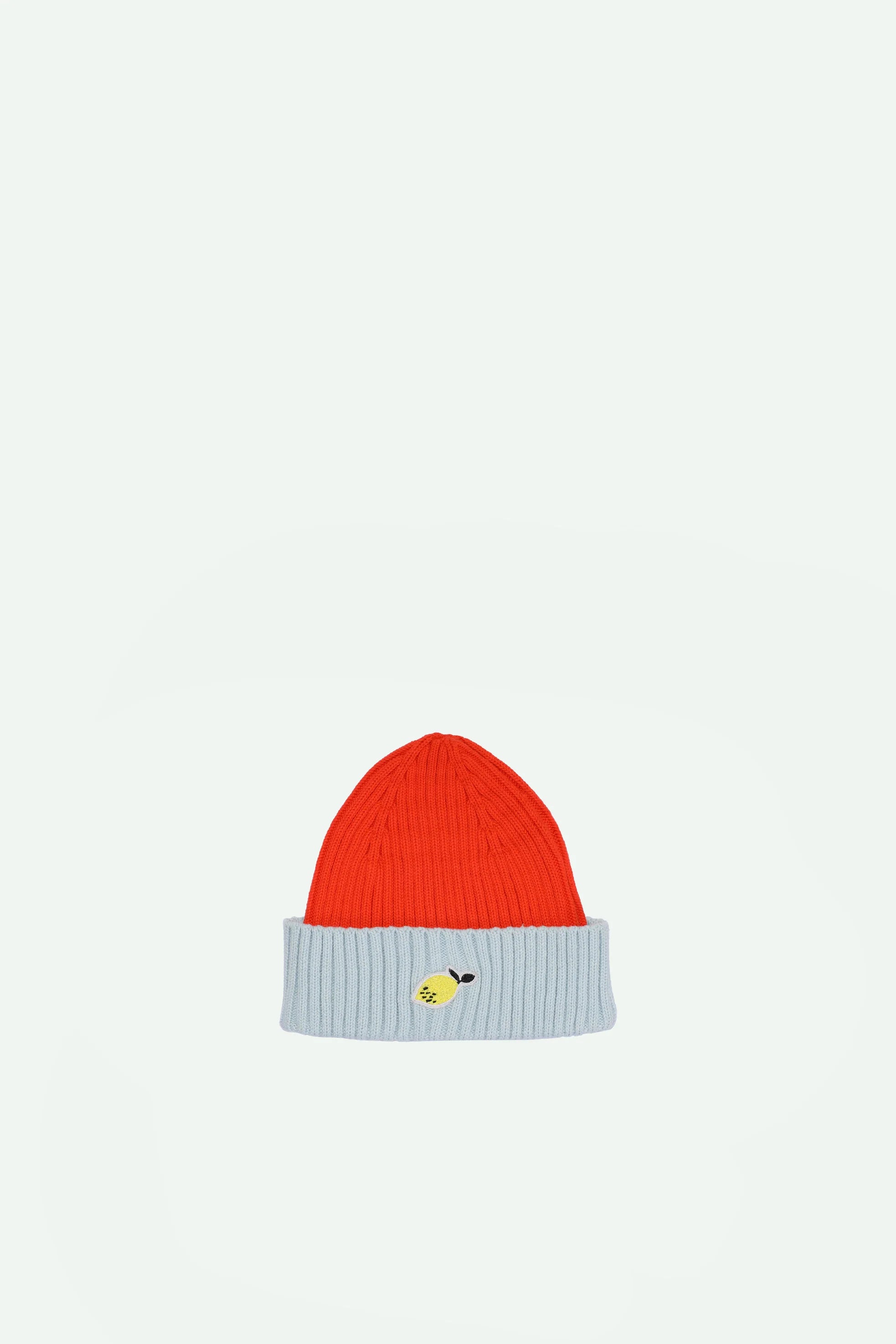 beanie sticky lemon | limón | gorro rojo + borde azul