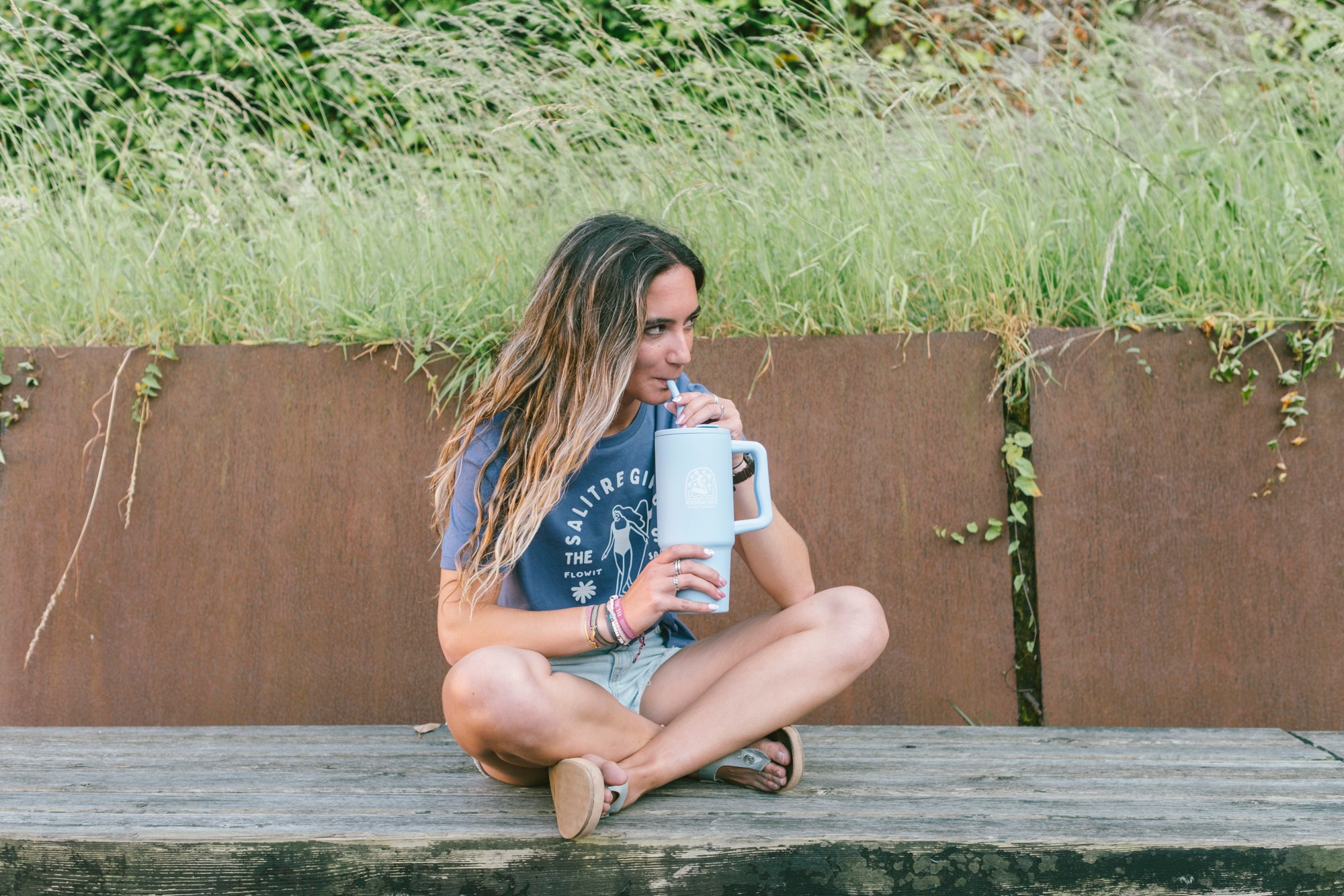 Vaso Flowit RCS De Acero Inoxidable Reciclado 900ml Azul Salitre